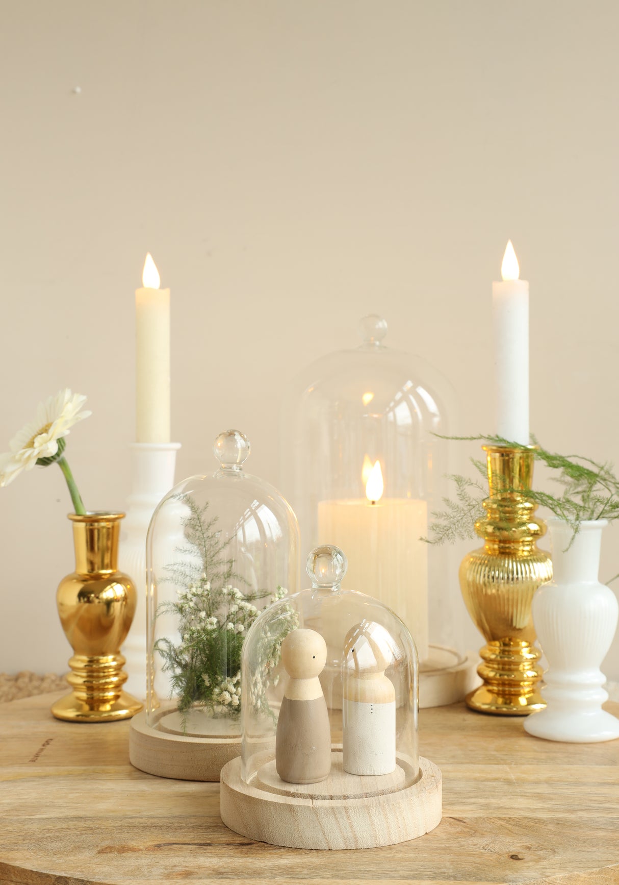 Cloche en verre avec bouton | Ø12 h.18 cm | Base en bois