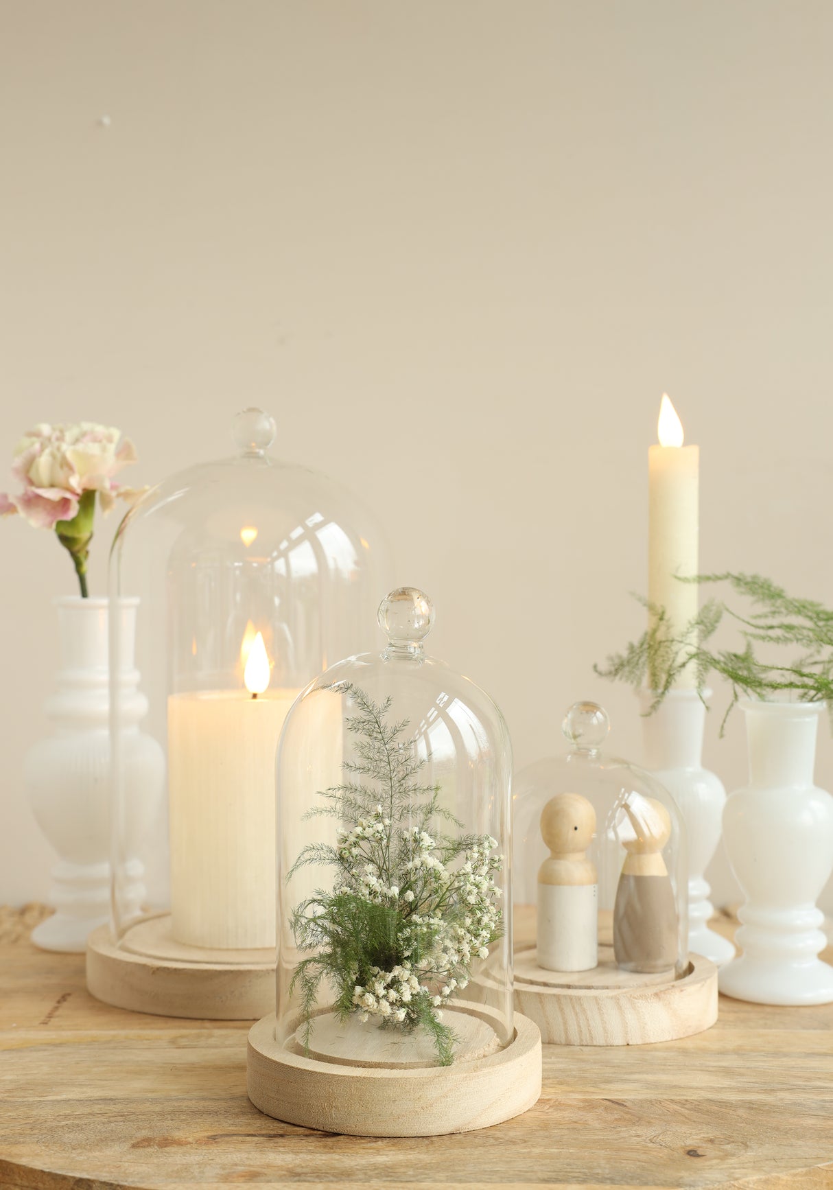 Cloche en verre avec bouton | Ø12 h.18 cm | Base en bois