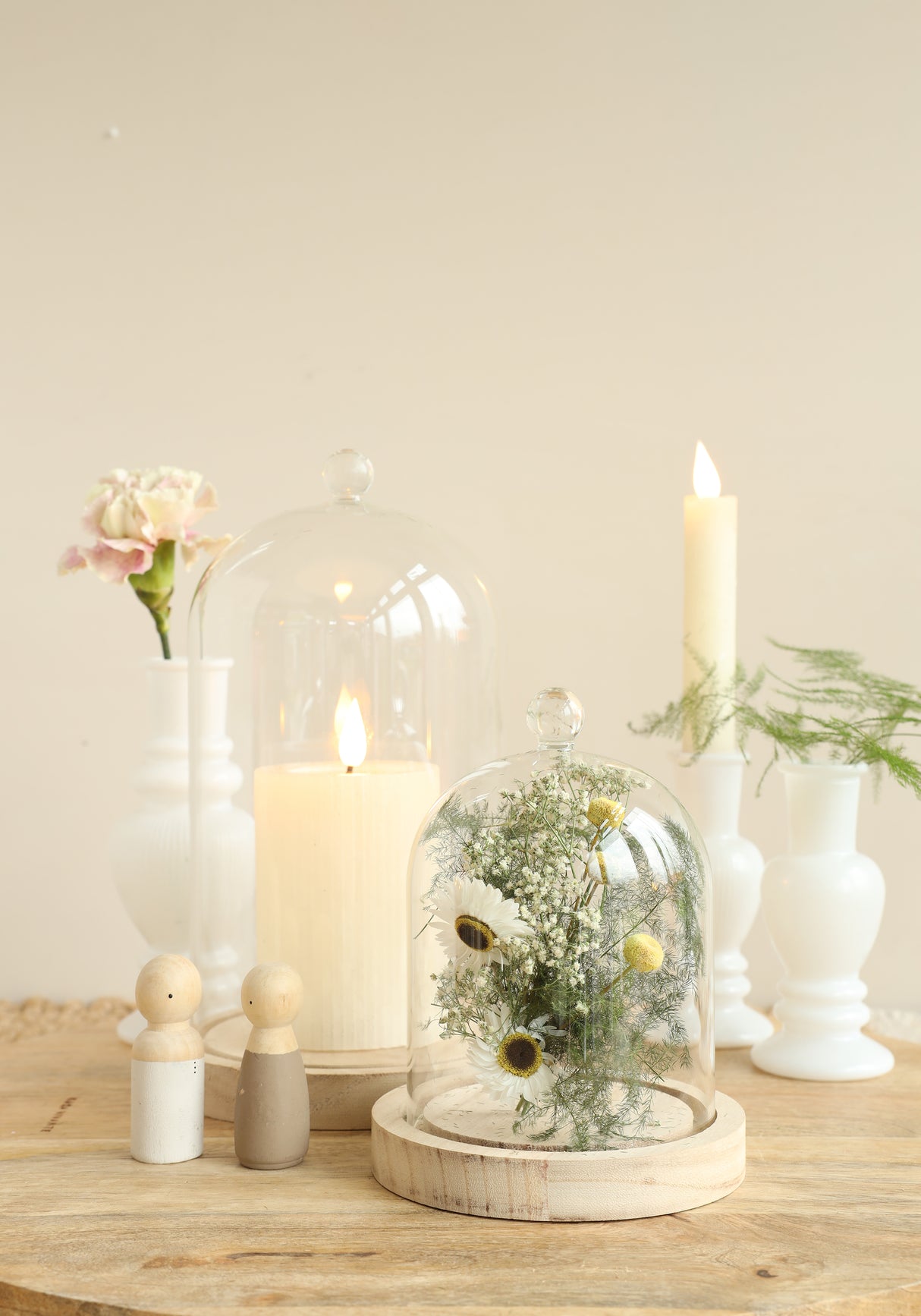 Cloche en verre avec bouton | Ø12 h.18 cm | Base en bois