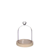 Cloche en verre avec base en bois et cœur Ø 12 cm, H. 16 cm - 1 pièce
