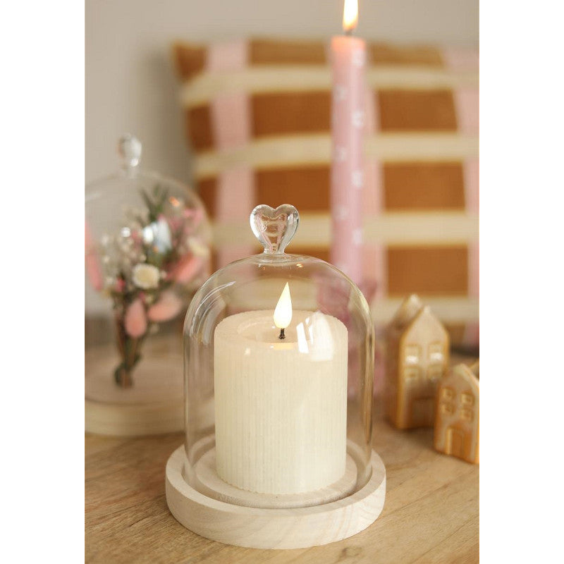 Cloche en verre avec base en bois et cœur Ø 12 cm, H. 16 cm - 1 pièce