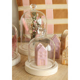 Cloche en verre avec base en bois et cœur Ø 12 cm, H. 16 cm - 1 pièce