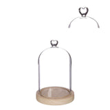 Cloche en verre avec base en bois et cœur Ø 12 cm, H. 18,5 cm - 1 pièce