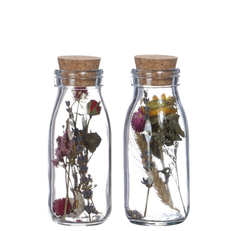 Glass milk bottle with 2 different dried flowers Ø6cm (12 pcs.) [IFS