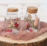 Flacon en verre avec 2 fleurs séchées différentes Ø7cm (12 pièces)