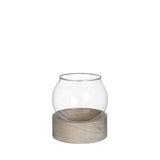 Vase boule en verre avec base en bois Ø 10 cm, H. 11 cm - 1 pièce