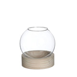 Vase boule en verre avec base en bois Ø 13 cm, H. 14 cm - 1 pièce