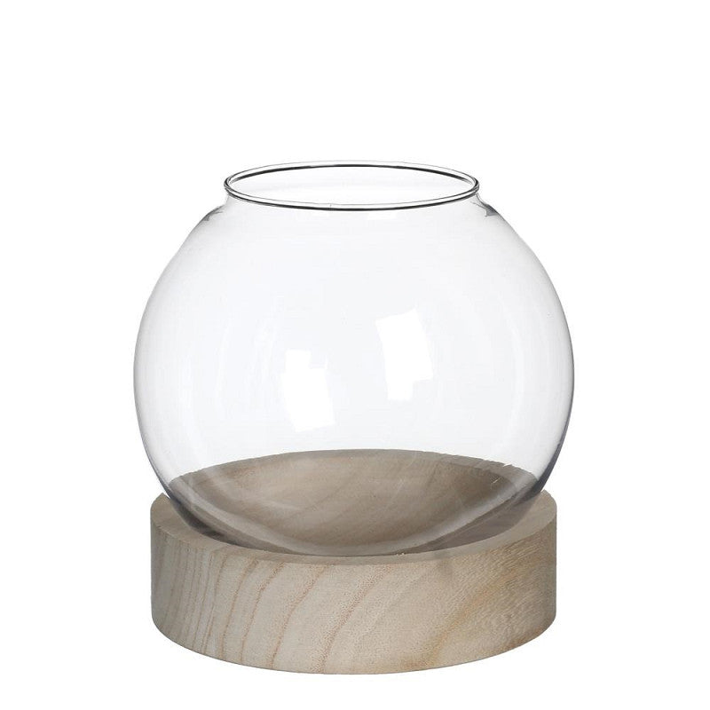 Boule en verre avec base en bois Ø 18 cm, H. 19 cm - 1 pièce