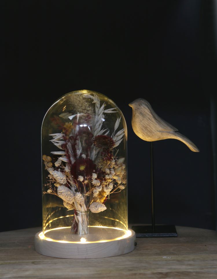 Glass LED stolp Ø14cm with wooden base - Packlinq