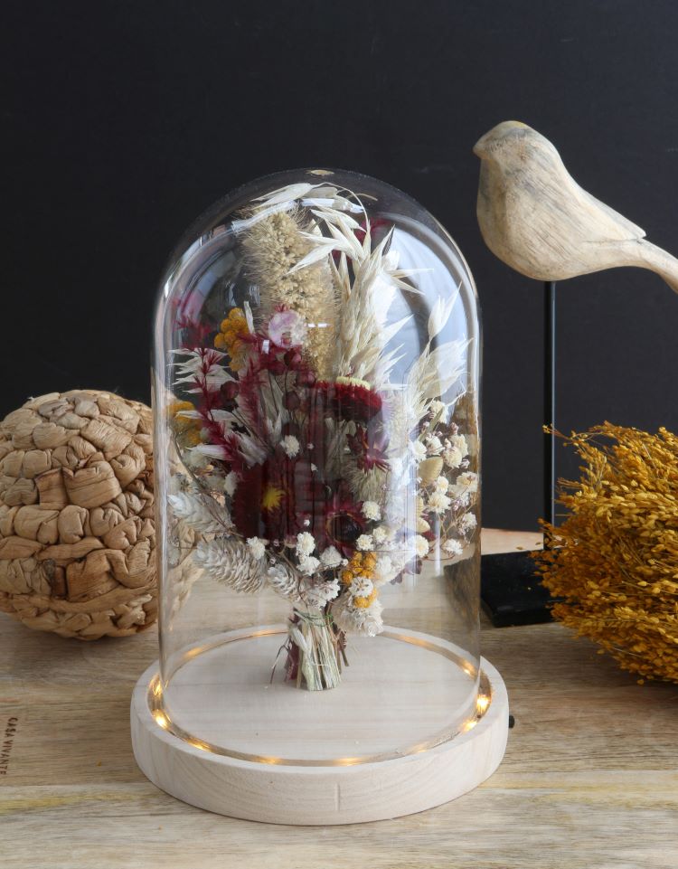 Glass LED stolp Ø14cm with wooden base - Packlinq