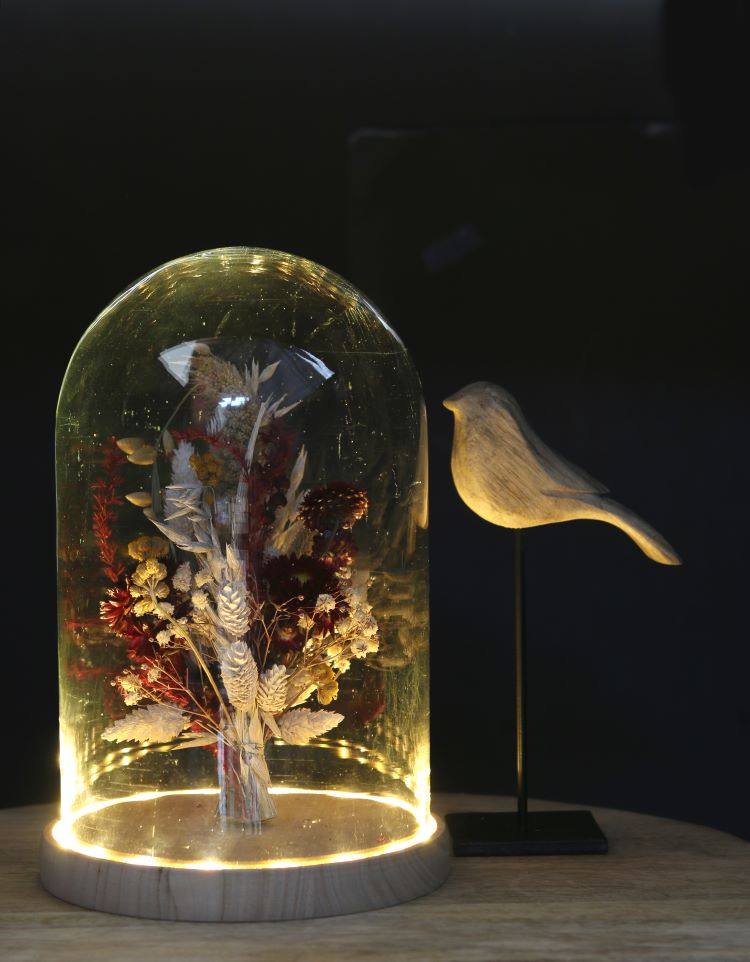 Glass LED jar Ø17cm with wooden base - Packlinq