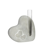 Cœur en ciment avec tube en verre L. 4,5 x l. 13 x H. 14,6 cm - 6 pièces