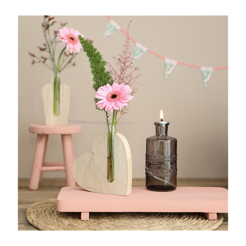 Cœur en bois avec tube 14 x 2,8 x H. 13 cm - 6 pièces