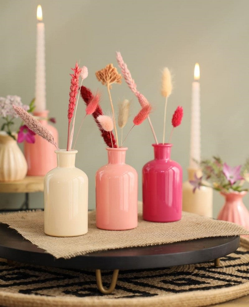 Bouteilles en verre Ø70 h: 120 mm  Assorti Rose - 12 Pcs