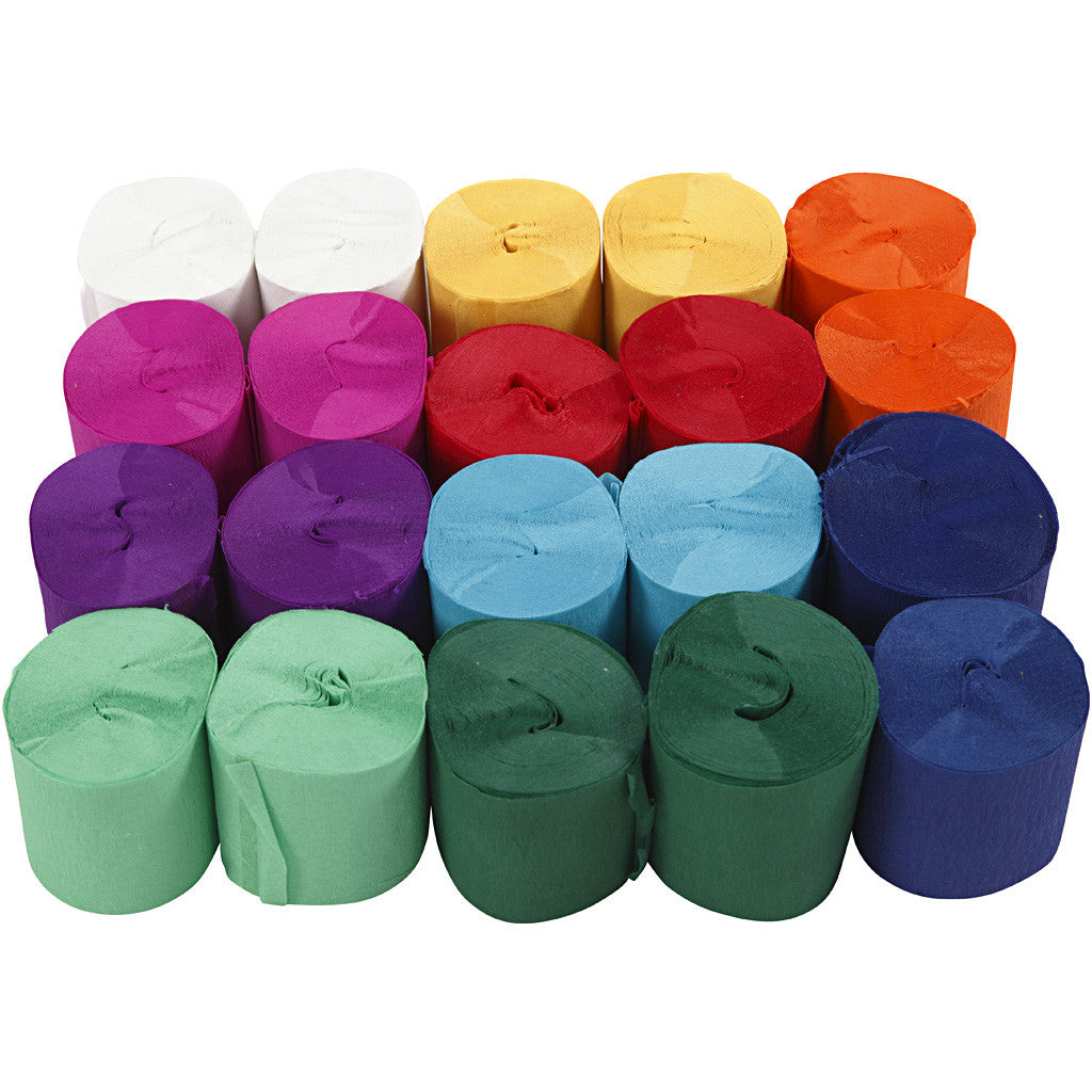 Papier crépon couleurs assorties, L: 20 m, L: 5 cm
