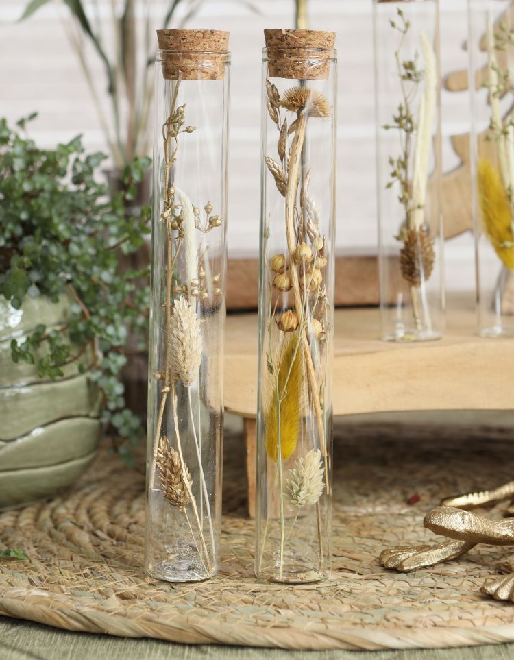 Glass tube with several dried flowers natural 20cm high - Packlinq