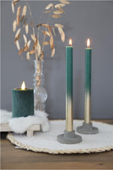 Bougies pour le dîner mos Vert avec spray d'or Ø21/h. 250mm - 1 set