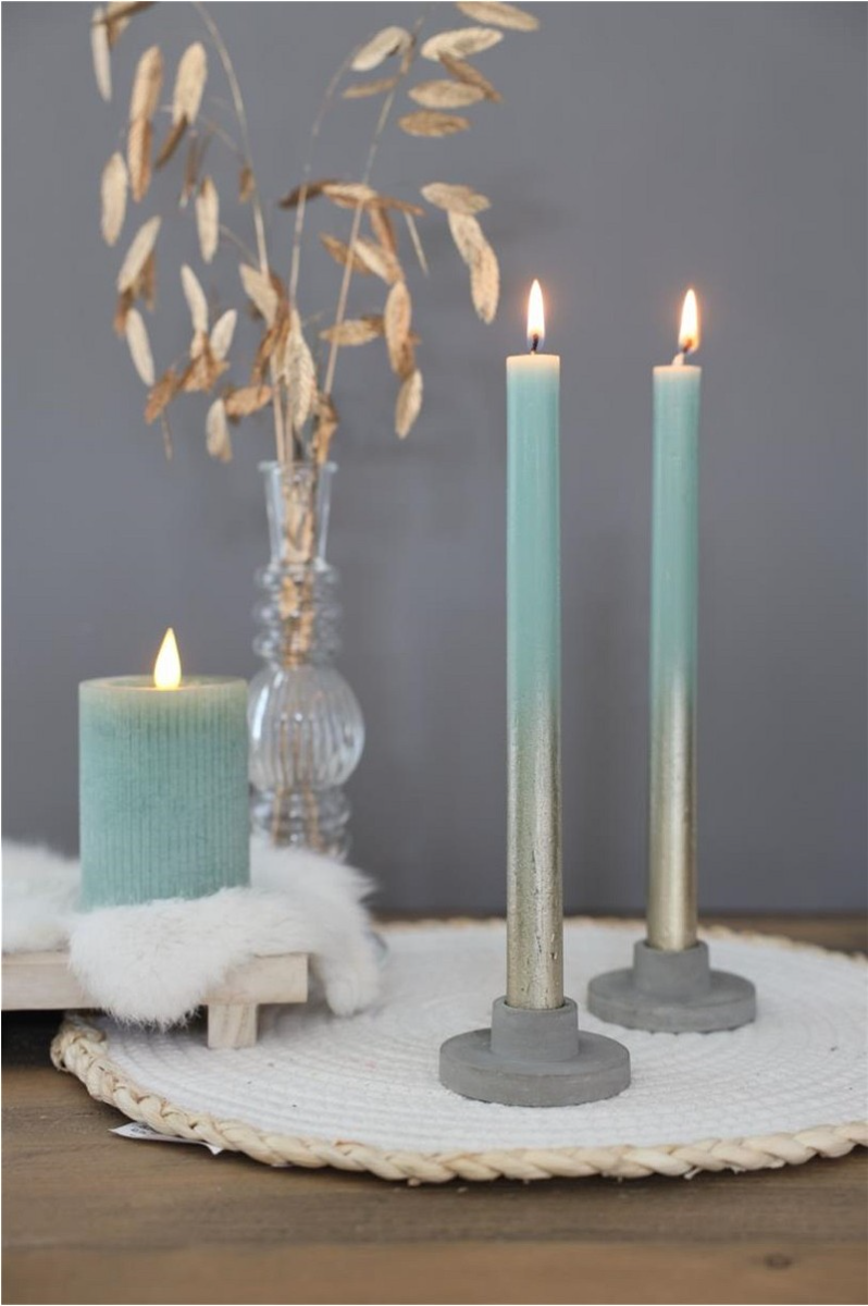 Bougies pour le dîner Eucalyptus Vert avec spray d'or Ø21/h. 250mm - 1 set