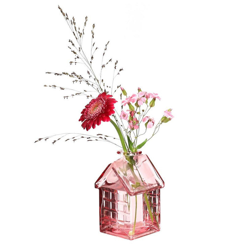 Maison en verre rose clair L. 7 x l. 7,5 x H. 12 cm - 12 pièces