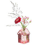 Maison en verre rose clair L. 7 x l. 7,5 x H. 12 cm - 12 pièces
