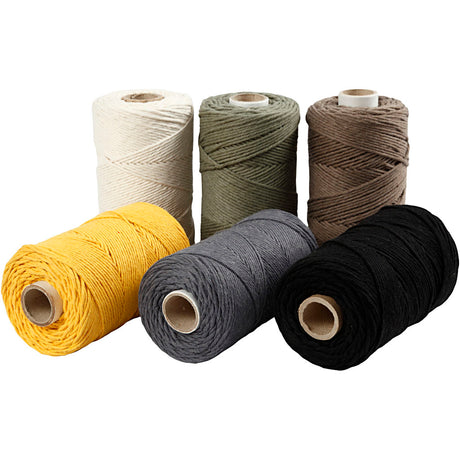 Macramé cord, assorted colours, D: 2 mm, 6x330 g 