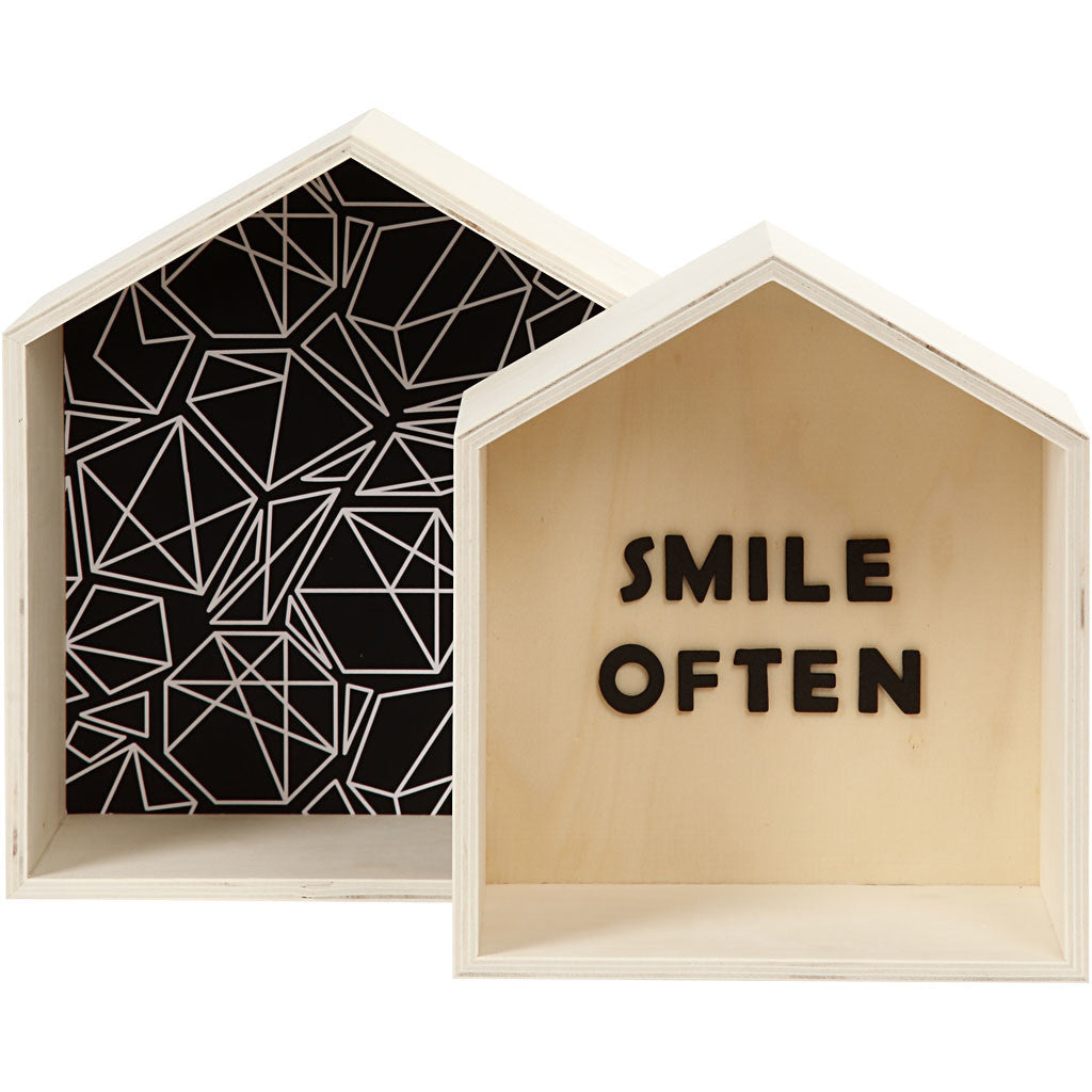 Boîtes de rangement, maisons, H: 22.5+25 cm, L: 19.5+22.5 cm