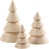 Christmas Trees, H: 5+7.5+10 cm, D: 3.5+5.4+6.7 cm, paulownia 