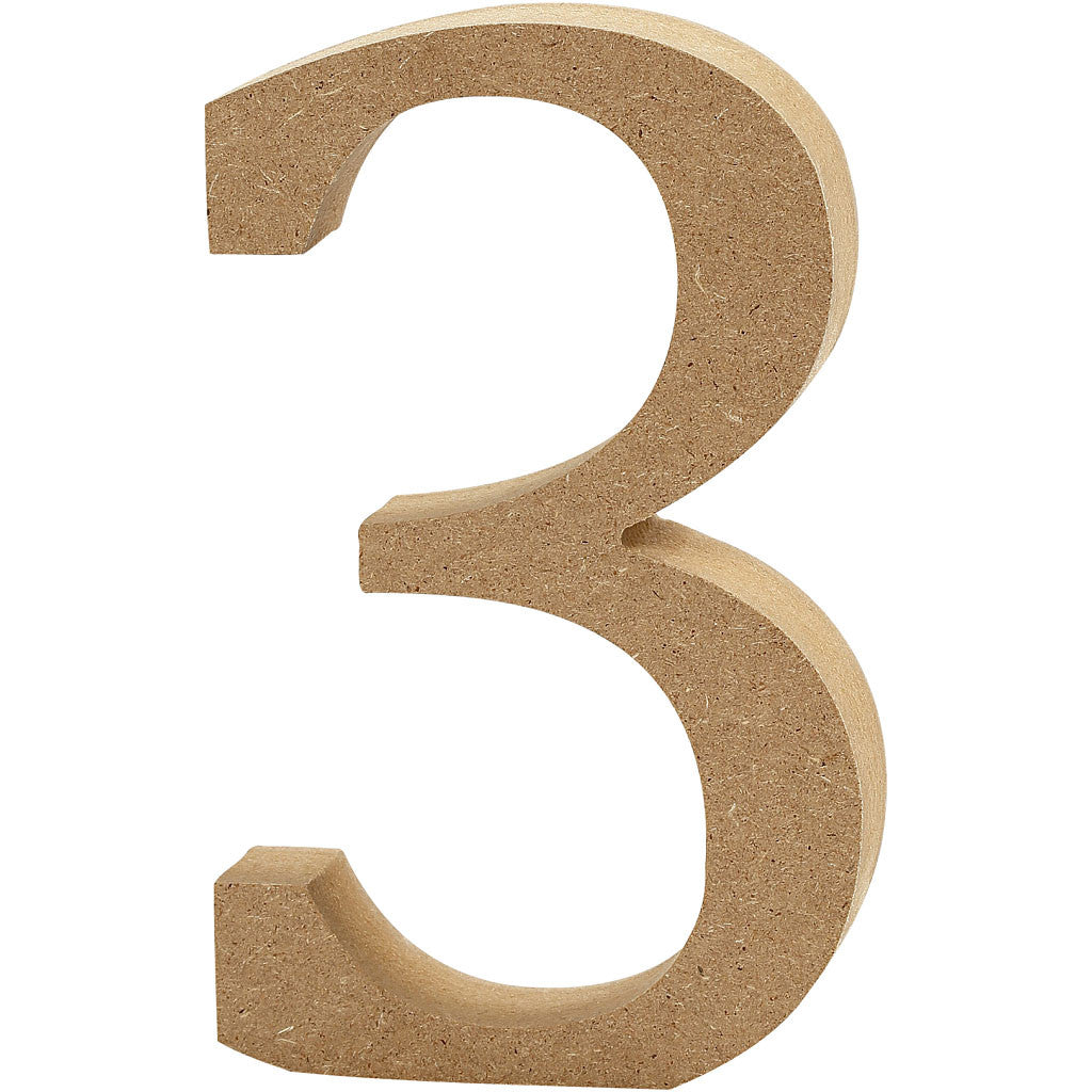Chiffre: 3, H: 8 cm, épaisseur 1.5 cm, MDF - 1 pc