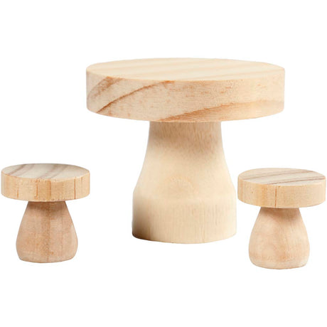 Mushroom Table White Stools, size 6x5 cm, size 2.5x2.5 cm, pine, poplar wood 