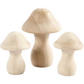 Champignons en bois taille 4.5+6.5 cm, P: 3.3+4.5 cm - 3 pcs