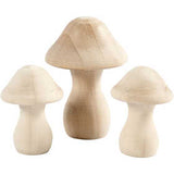Champignons en bois taille 4.5+6.5 cm, P: 3.3+4.5 cm - 3 pcs