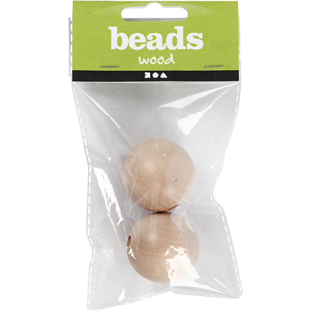 Perle de bois, P: 35 mm, trou taille 6 mm, - 2 pcs