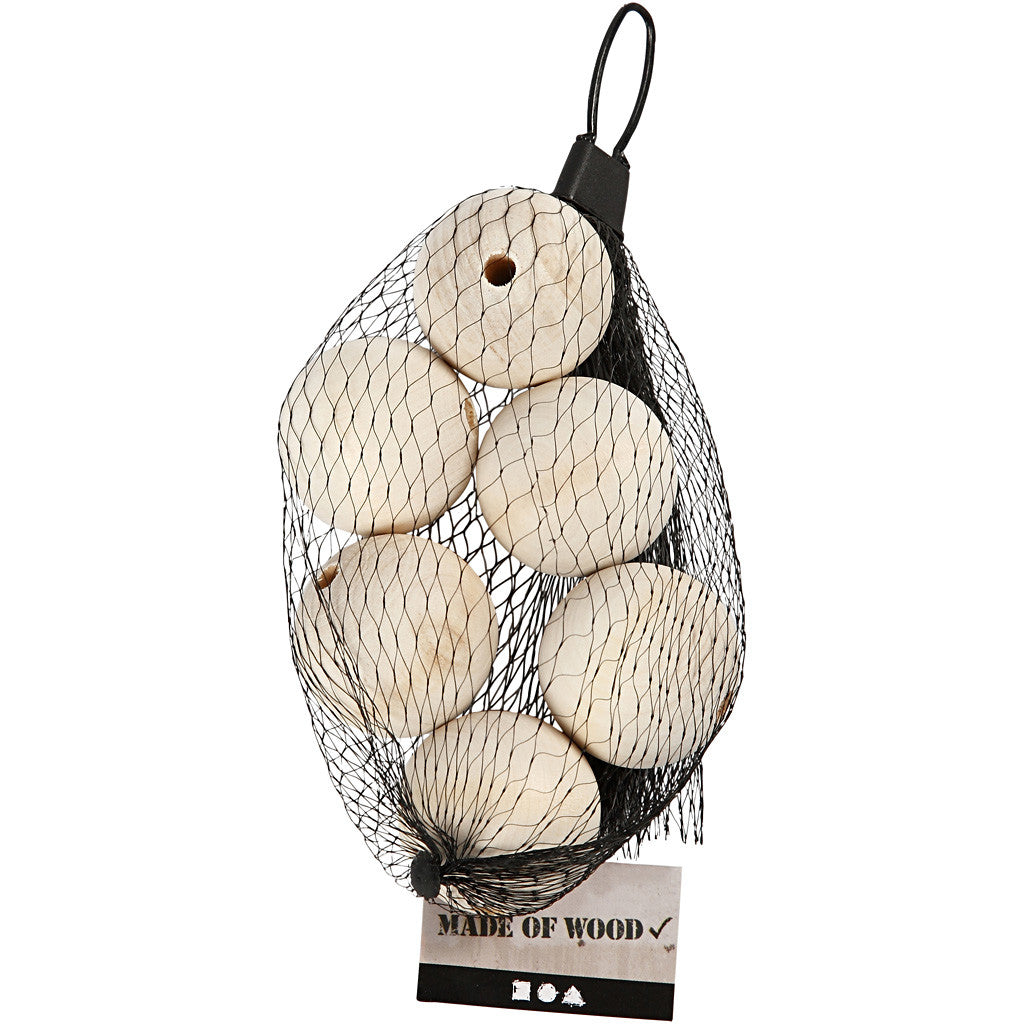 Perle de bois, P: 40 mm trou taille 7 mm, grass wood- 6 pcs