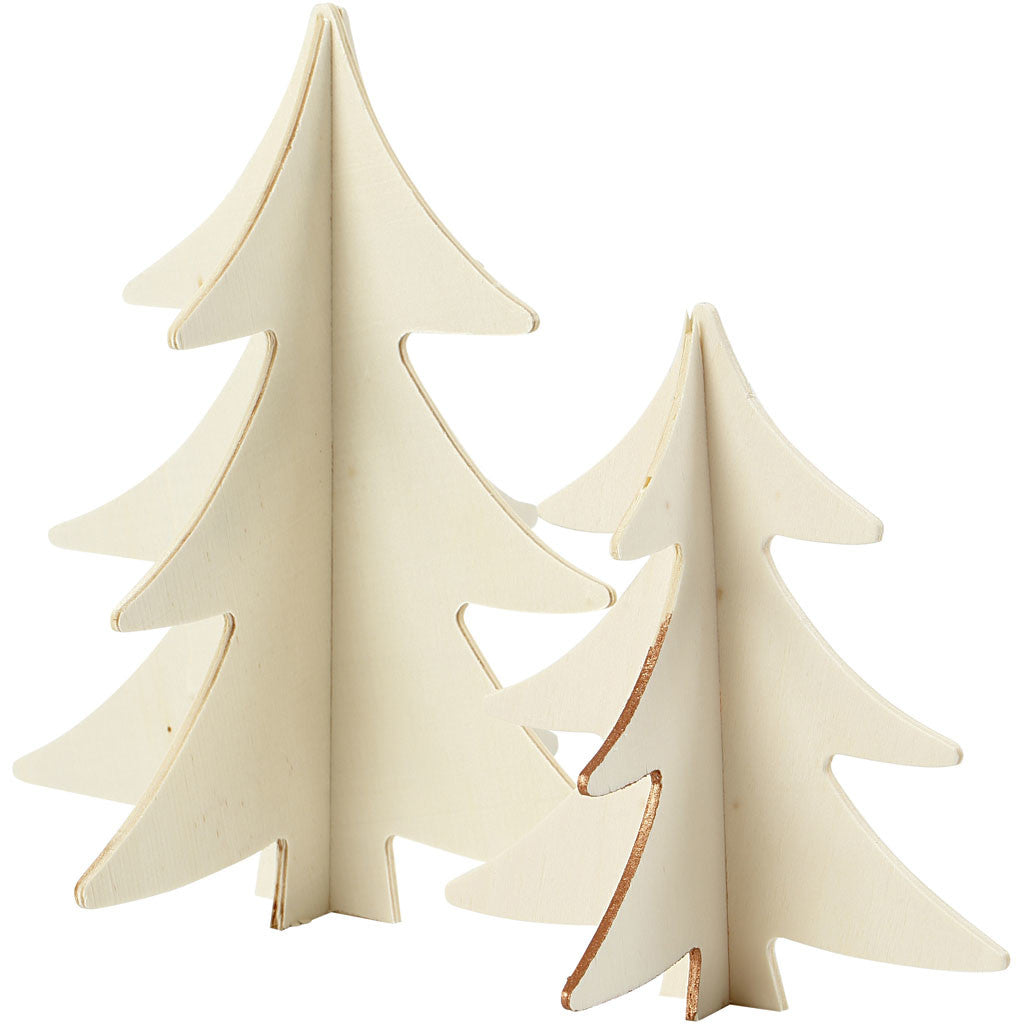 Sapin de Noël, H: 13+18 cm, contreplaqué - 2 pcs