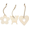 Wooden Ornament, flower, butterfly, heart, size 6 cm, thickness 3 mm, 9pcs 
