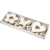 Ornement en bois: fleurs, papillons, coeur - 9 pcs
