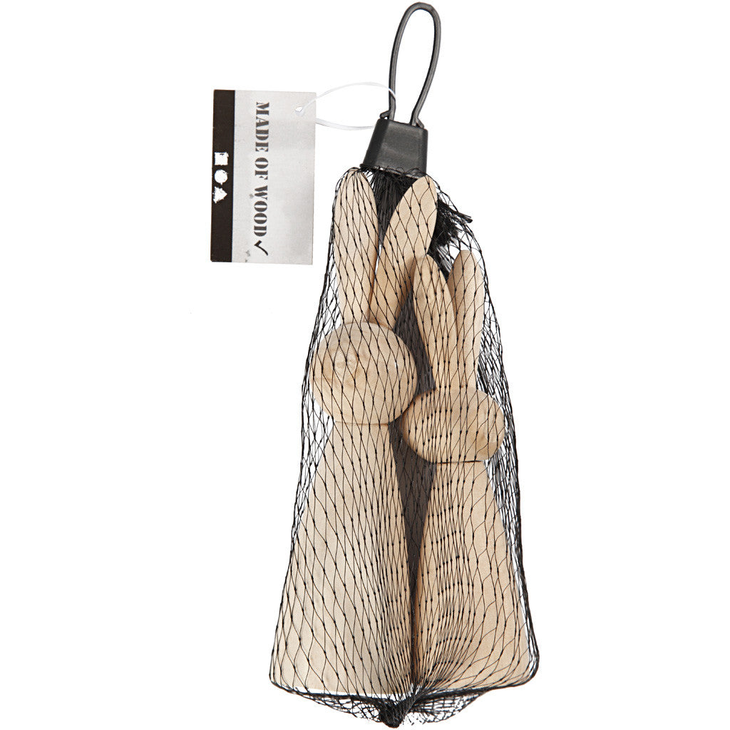 Lapin en Bois, H: 12+14 cm, profondeur 3,5+4 cm, 2 pc