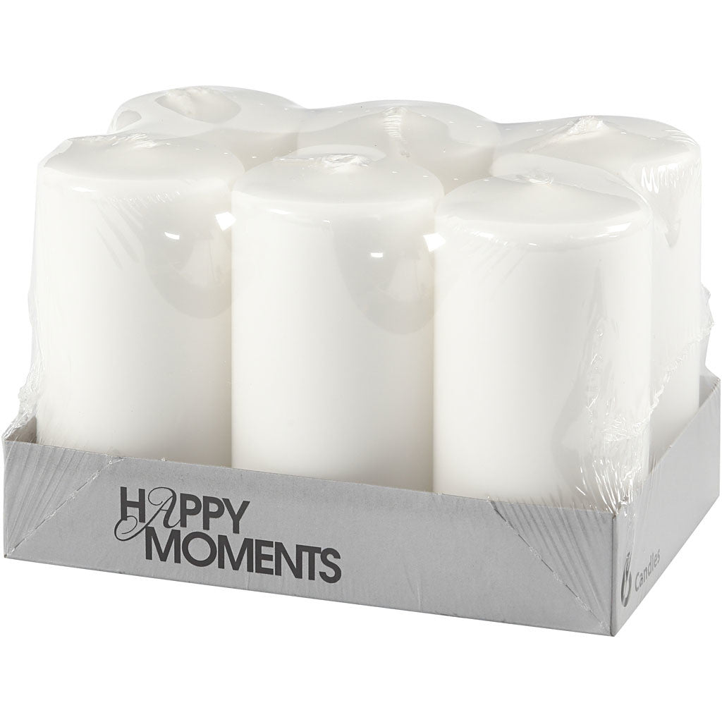 Bougies Blanc, H: 100 mm, P: 50 mm, 6 pc/ 1 paquet