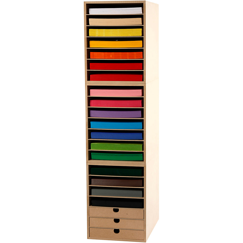 Storage Cabinet Wood White 3 Drawer for A4 Paper