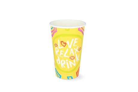 Milkshake cup Carton medium 450ml Ø90 mm 16oz Yellow FSC®Mix 