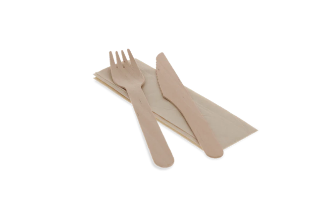 Set de couverts en bois 3/1 couteau + fourchette + Serviette | 250  pcs