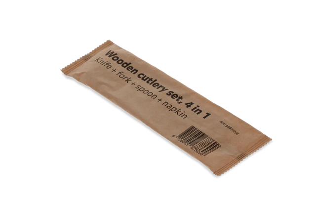 Couverts en bois 4/1 couteau + Fourchette + Cuillère + Serviette FSC | 250  pcs