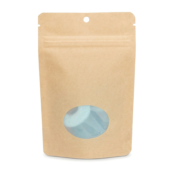 Doypack Kraft Compostable à Domicile avec Fenêtre Ovale 10x6x15cm - 100 pcs