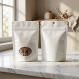 Doypack Blanc Compostable à Domicile avec Fenêtre Ovale 10x6x15cm - 100 pcs