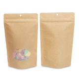 Doypack Kraft Compostable à Domicile avec Fenêtre Ovale 13x8x20,5cm - 100 pcs