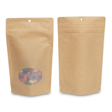 Doypack Kraft Compostable à Domicile avec Fenêtre Ovale et Fermeture Pocket 13x8x20,5cm - 100 pcs