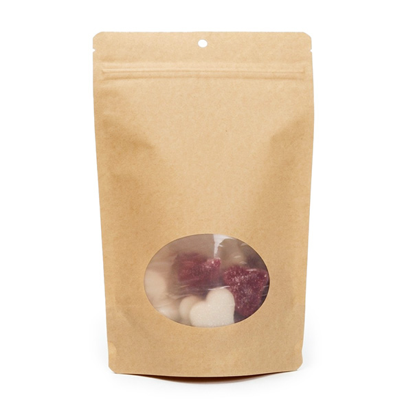 Kraft Home Compostable Stand Up Pouch with Oval Window 15x9x23cm