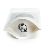 Doypack Blanc Compostable à Domicile avec Fenêtre Ovale 15x9x23cm - 100 pcs
