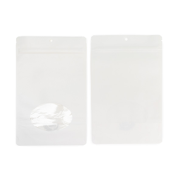 Doypack Blanc Compostable à Domicile avec Fenêtre Ovale 15x9x23cm - 100 pcs