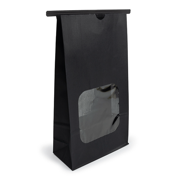 Sacs Kraft Noirs avec Fenêtre et Fermeture Tin-Tie 15,2x7x26,7cm - 100 pcs